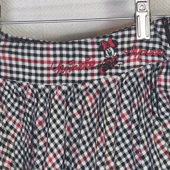 H&M x Disney Black Red White Minnie Mouse Embroid Plaid Adj Waist Pleat Skirt 2Y - Picture 2 of 16